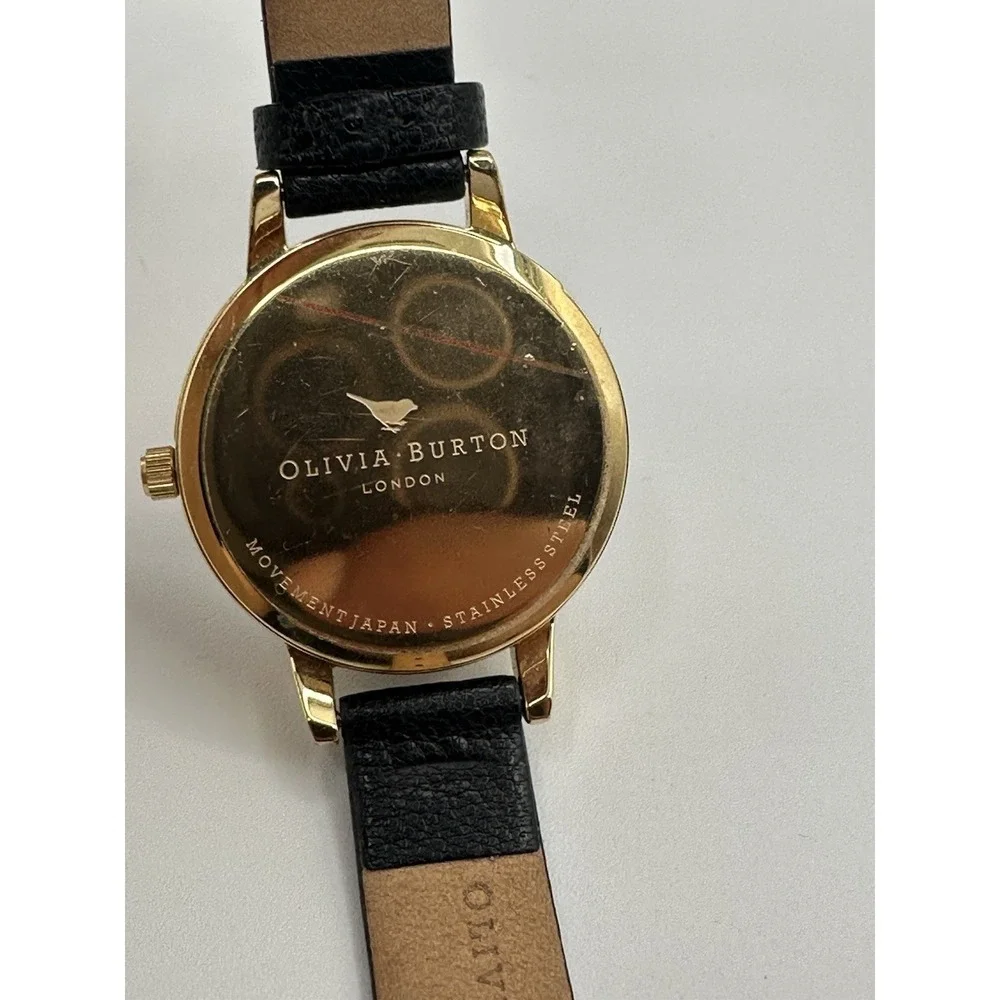 Olivia Burton London Daisy Flower Gold Tone Woman's Watch Black Strap OB15EG38